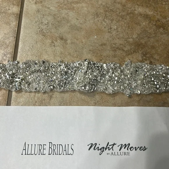 Allure Bridals Rhinestone Pearls Embellished Wedding Dress Sash Belt Champagne L Allure Bridals | Accessories | Bridal Belt Silver With  main image 3